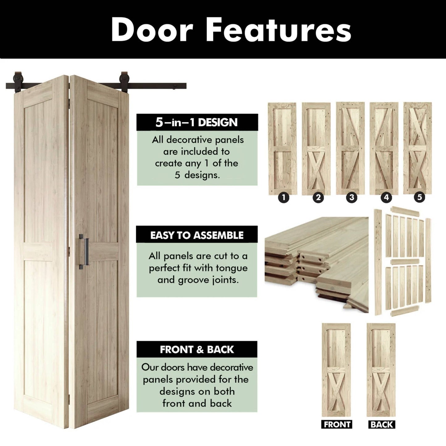 4-Door Bifold Barn Door Kit | Black Hardware