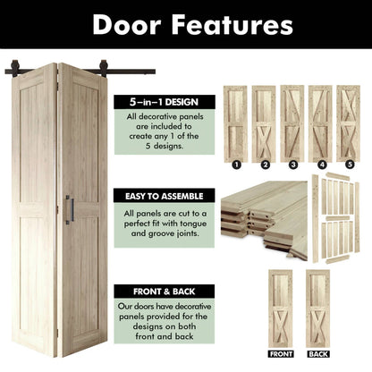 2-Door Bifold Barn Door Kit | Black Hardware