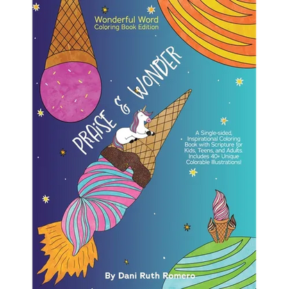 Praise & Wonder - Single-sided Inspirational Coloring Book with Scripture for Kids, Teens, and Adults, 40+ Unique Colorable Illustrations - Paperback