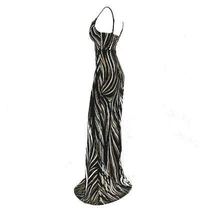 Black and Silver Sequined Mermaid Evening Dress