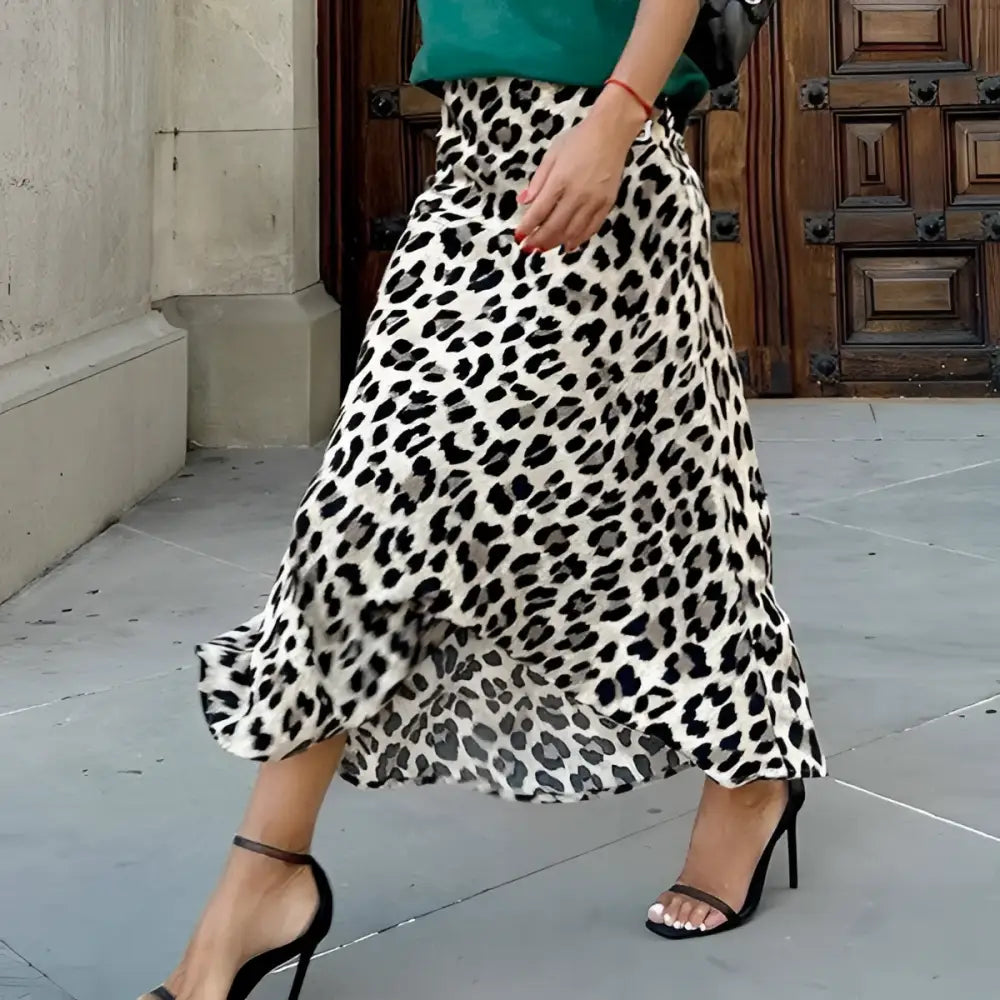 Black and White Leopard Print Elastic A Line Skirt