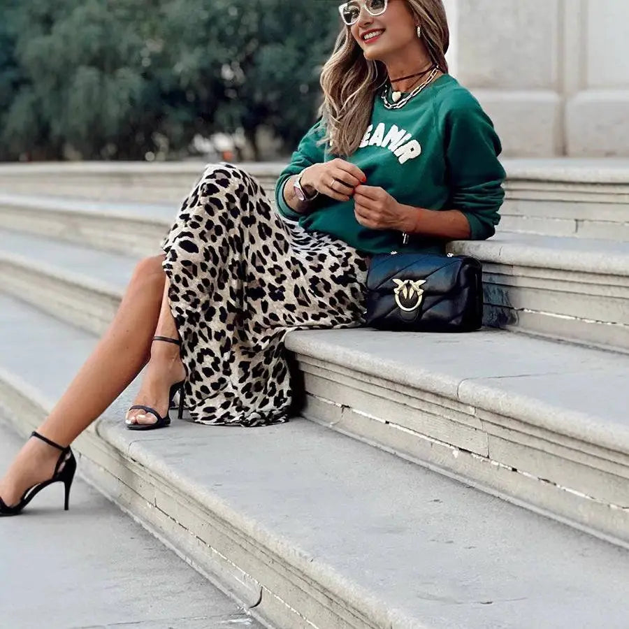 Black and White Leopard Print Elastic A Line Skirt