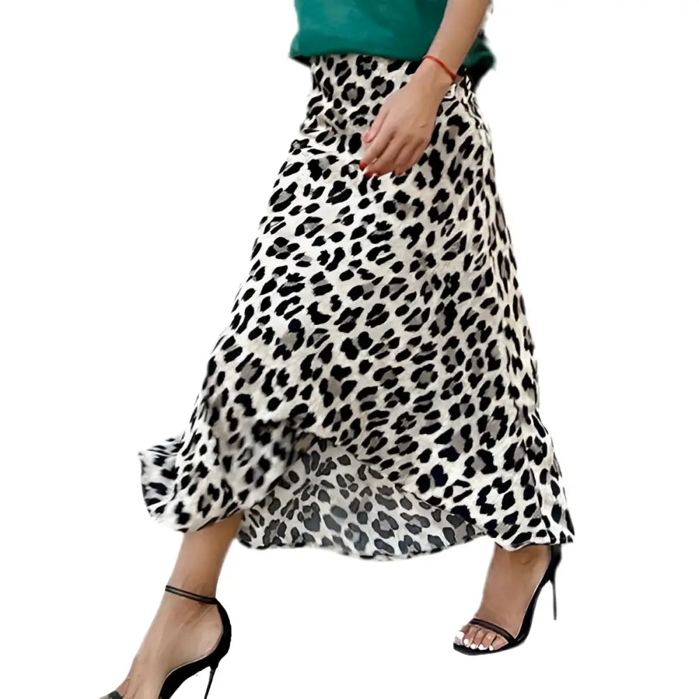 Black and White Leopard Print Elastic A Line Skirt