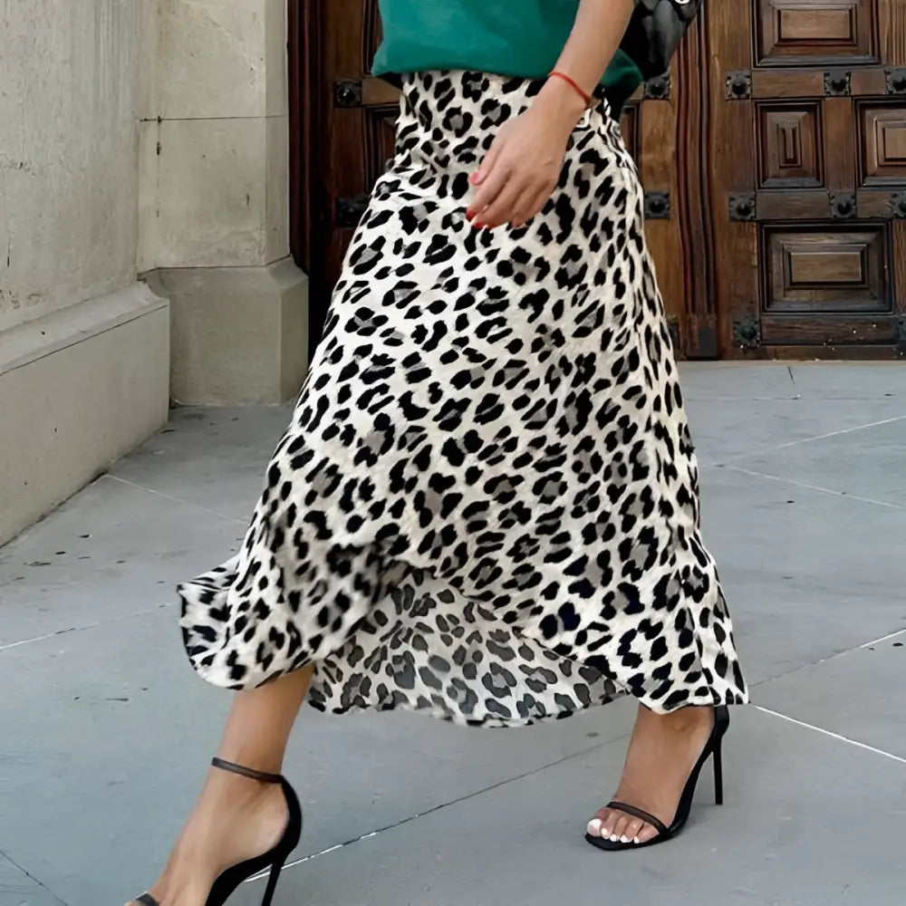 Black and White Leopard Print Elastic A Line Skirt
