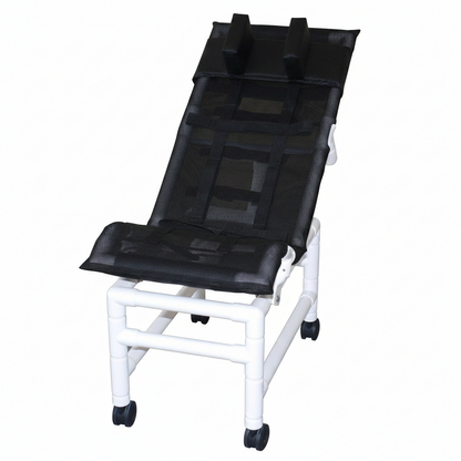 MJM International 191-LC-HB Reclining bath / shower chair (LARGE), with dual base & casters, head bolster, 180 lbs weight capacity