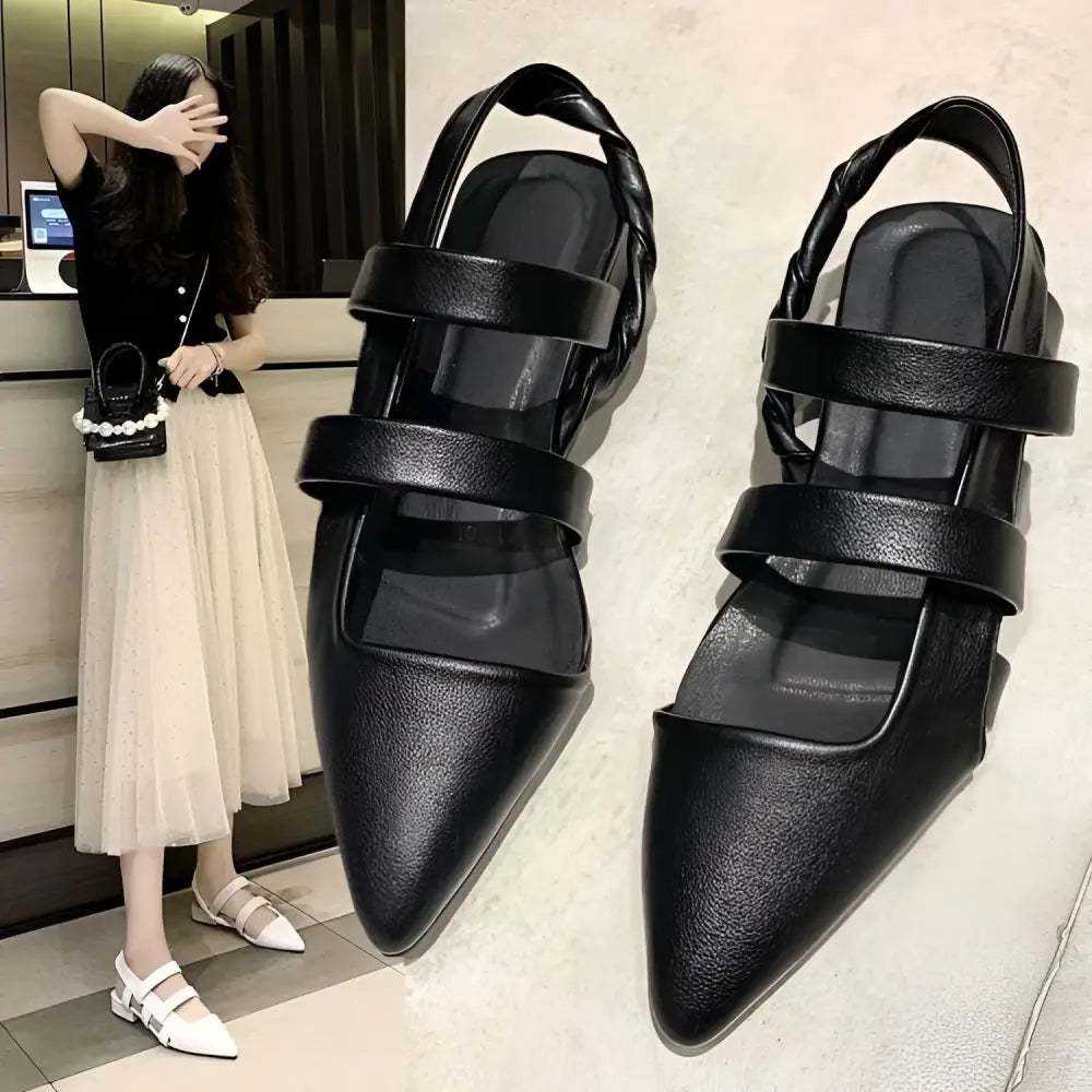 Black Braided Pointed Toe Foreign Style Single Shoes