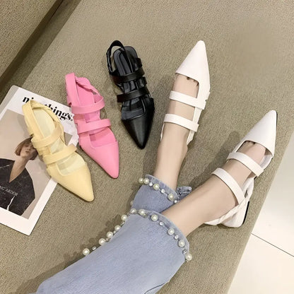 Black Braided Pointed Toe Foreign Style Single Shoes