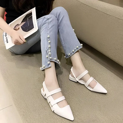 Black Braided Pointed Toe Foreign Style Single Shoes