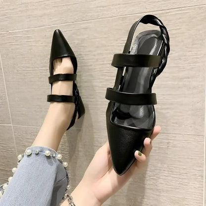 Black Braided Pointed Toe Foreign Style Single Shoes