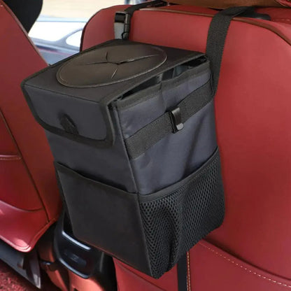 Black Car Trash Can Hanging Seat Back Bag Multi-functional Waterproof Folding  Easy Storage Box For Cars