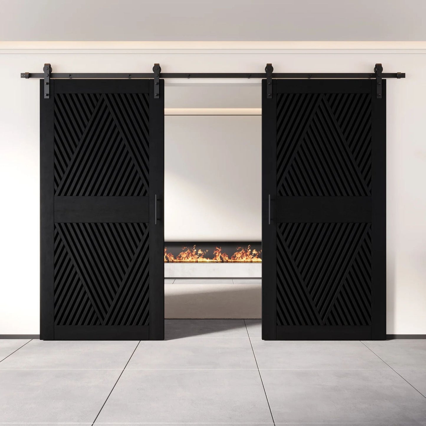 Diamond Pattern Double Door Barn Door Kit | Black Barn Door Hardware