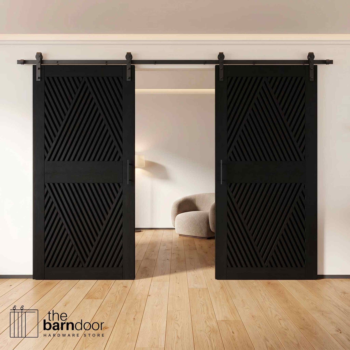 Diamond Pattern Double Door Barn Door Kit | Black Barn Door Hardware