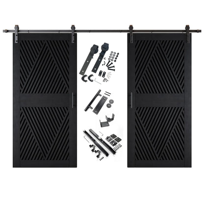 Diamond Pattern Double Door Barn Door Kit | Black Barn Door Hardware