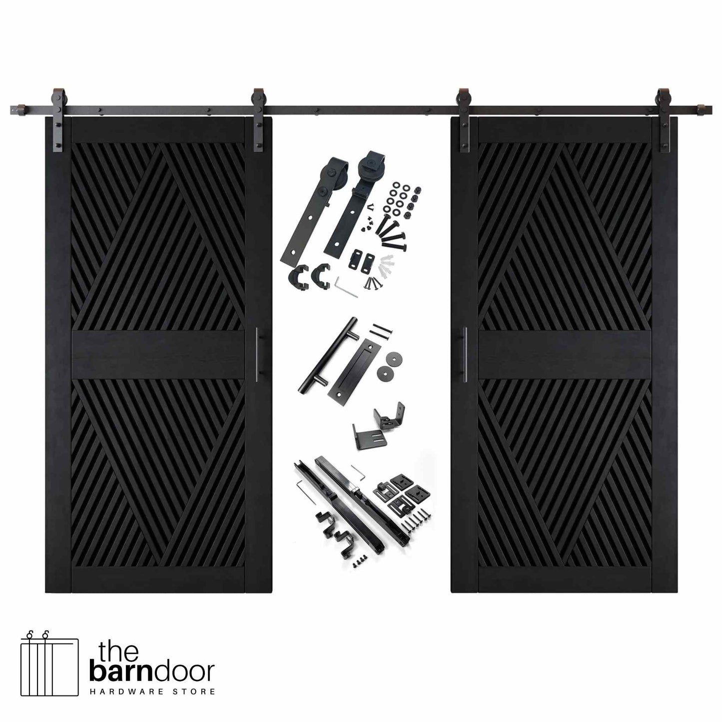 Diamond Pattern Double Door Barn Door Kit | Black Barn Door Hardware