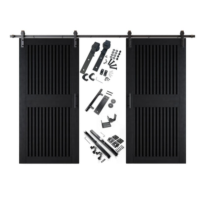 Vertical Slat Double Door Barn Door Kit | Black Barn Door Hardware
