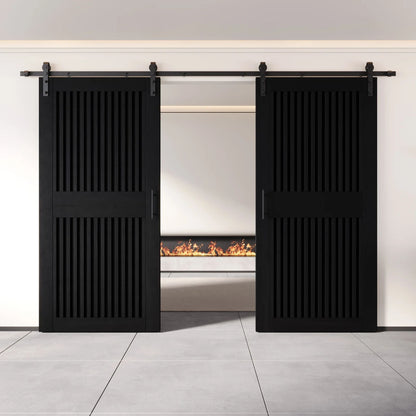 Vertical Slat Double Door Barn Door Kit | Black Barn Door Hardware