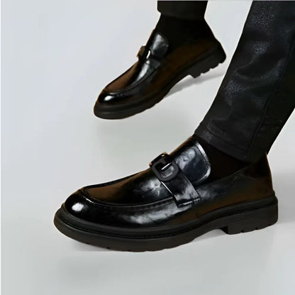 Black Glossy Business Casual Leather Loafers