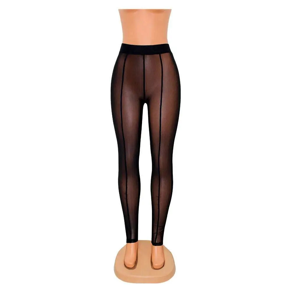 Black High Waisted Mesh See-through Leggings