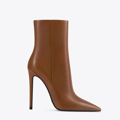 Black Leather Pointed Toe Stiletto Ankle Boots