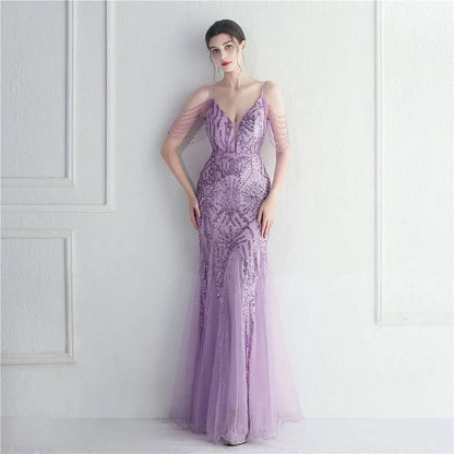 Black Mesh Beaded Bridal Wedding Dinner Gown