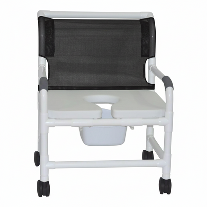 MJM International 126-4-NB-FSSS Extra-wide Shower Chair Fixed Arms PVC Frame Mesh Backrest with Pushbar 26 Inch Seat Width 425 lbs. Weight Capacity