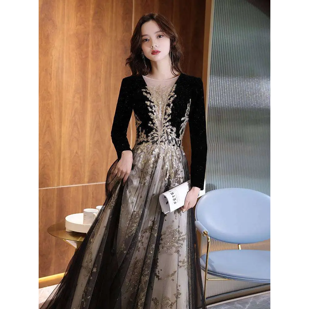 Black Moderator Long Sleeve Annual Party Dress