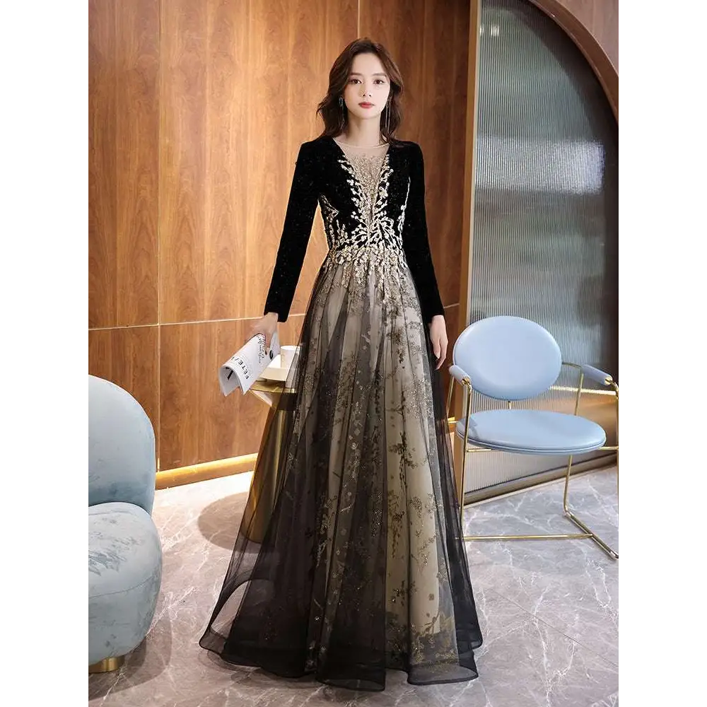 Black Moderator Long Sleeve Annual Party Dress