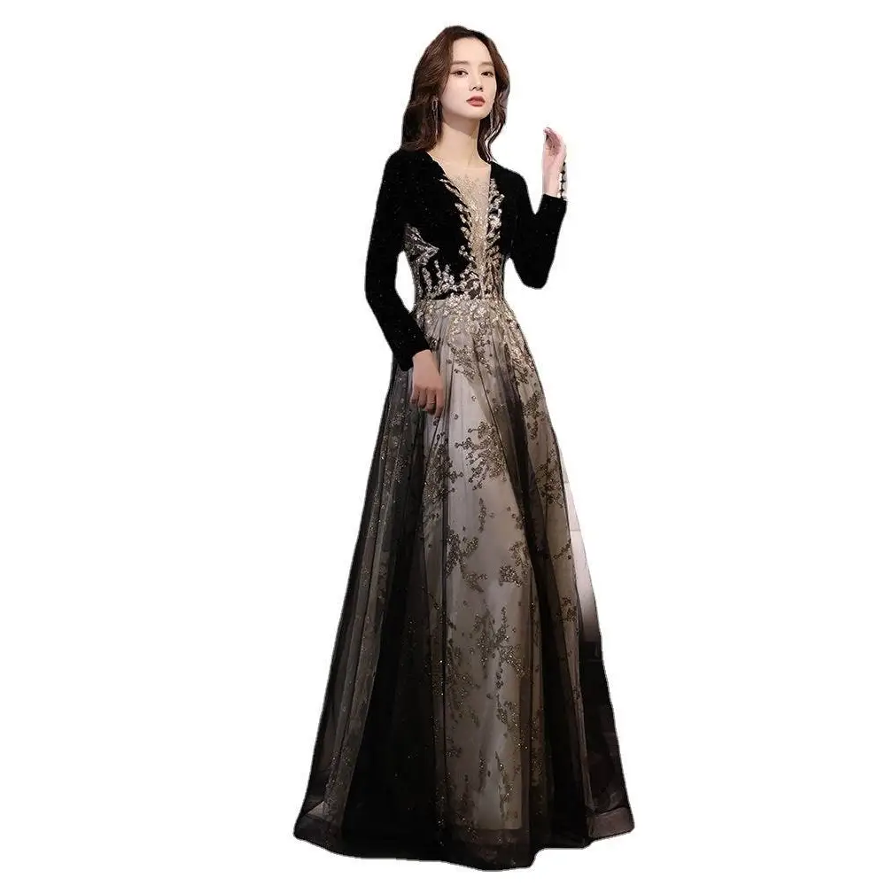 Black Moderator Long Sleeve Annual Party Dress