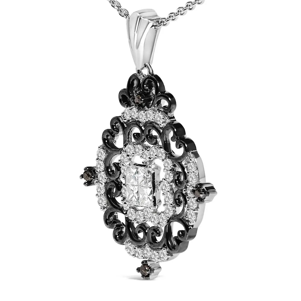 3/4 Cttw Diamond Ornate Medallion Black Rhodium Sterling Silver Necklace