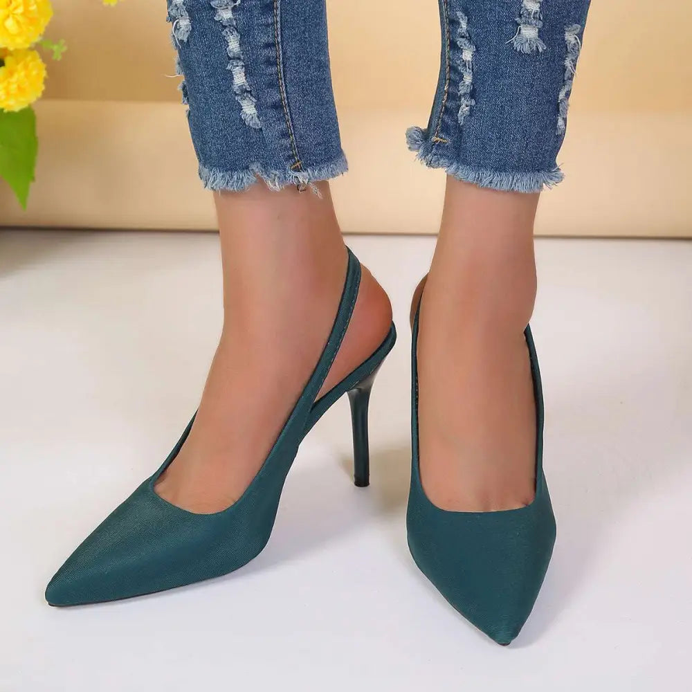 Black Satin High Heel Sandals Closed Toe