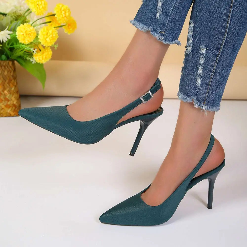 Black Satin High Heel Sandals Closed Toe