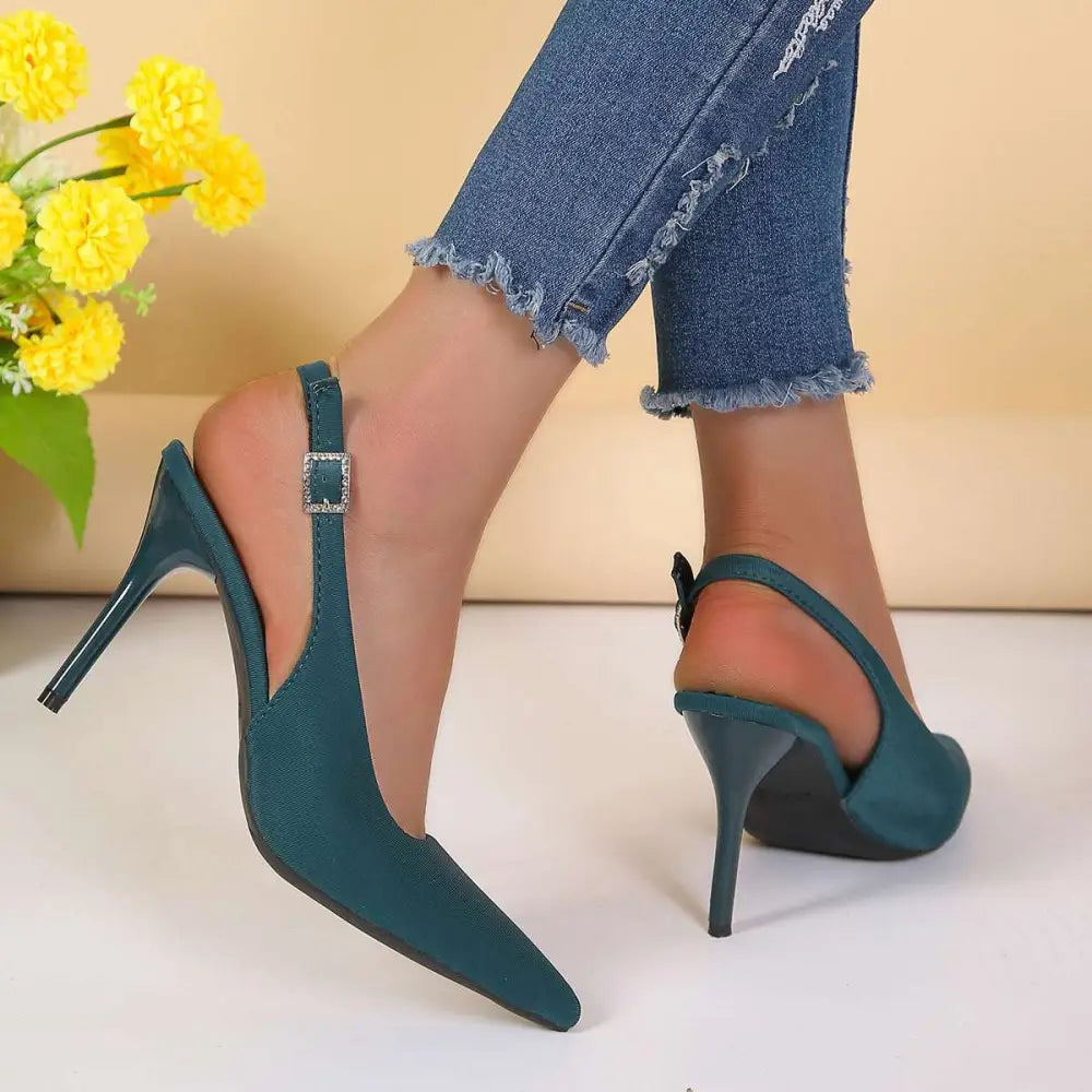 Black Satin High Heel Sandals Closed Toe