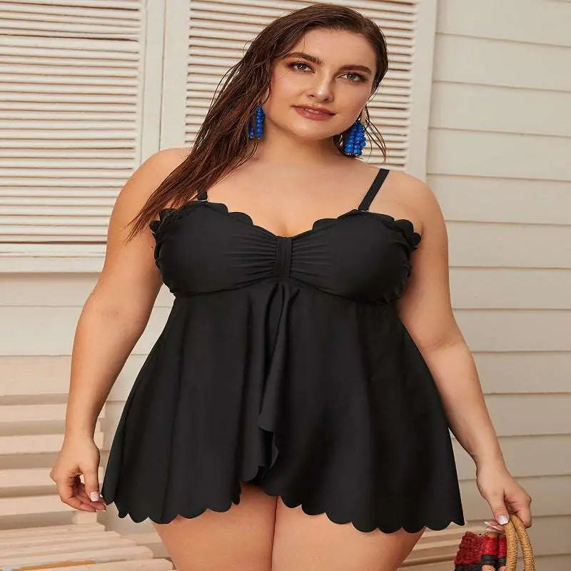 Black Scalloped Plus Size Bottoms Two Piece Set