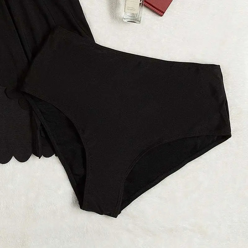 Black Scalloped Plus Size Bottoms Two Piece Set
