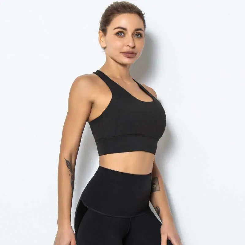 Black Seamless Women’s Shockproof Running Sports Bra