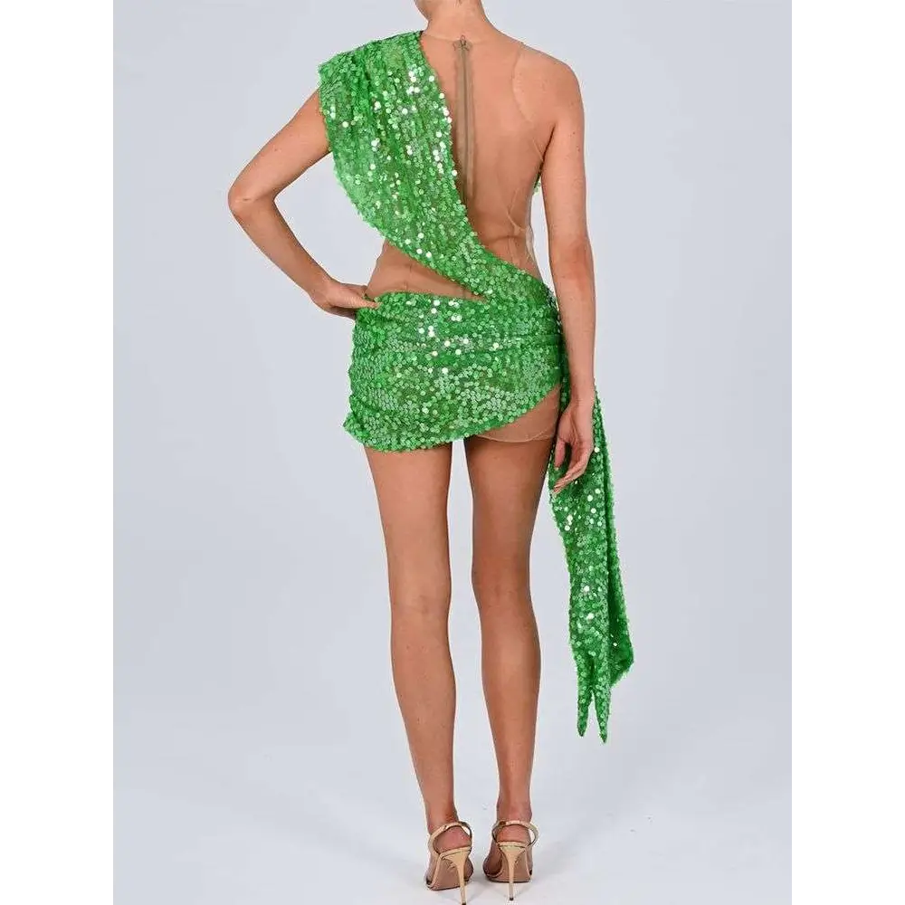 Black Sequined Elegant Shoulder Stitching Dress