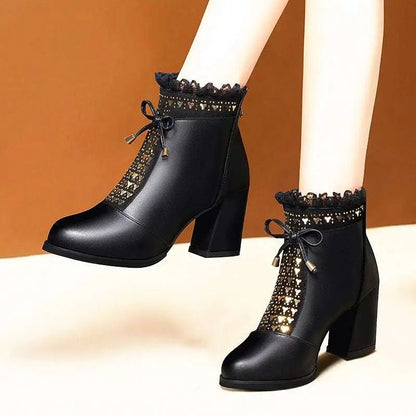 Black Studded Chunky Heel Martin Boots