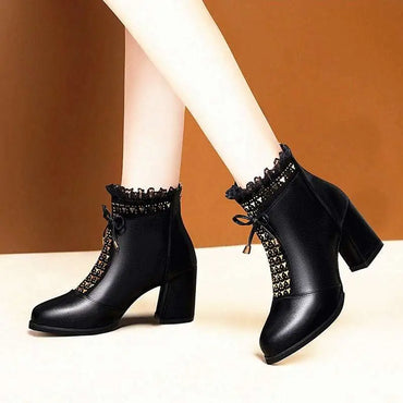 Black Studded Chunky Heel Martin Boots