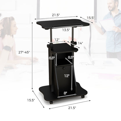 Adjustable Mobile Standing Desk Cart with Tilt Desktop and Cabinet