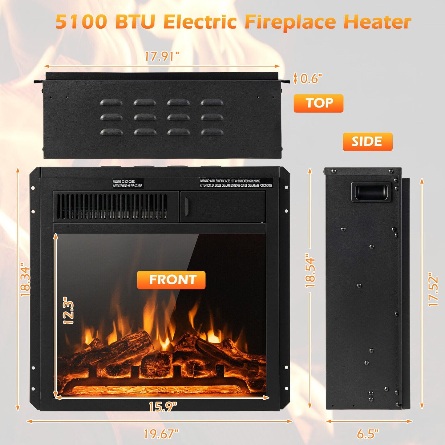 18/22.5 Inch Electric Fireplace Insert with 7
