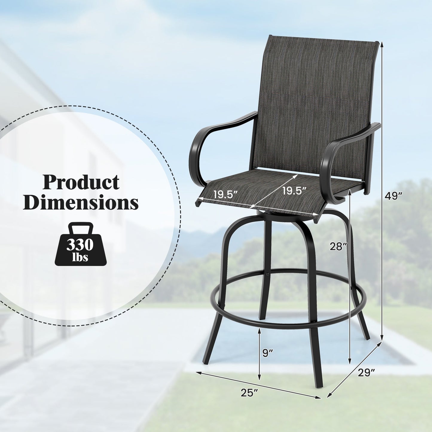 2 Pieces 360 Rotating Bar Stool Set with Armrests for Patio