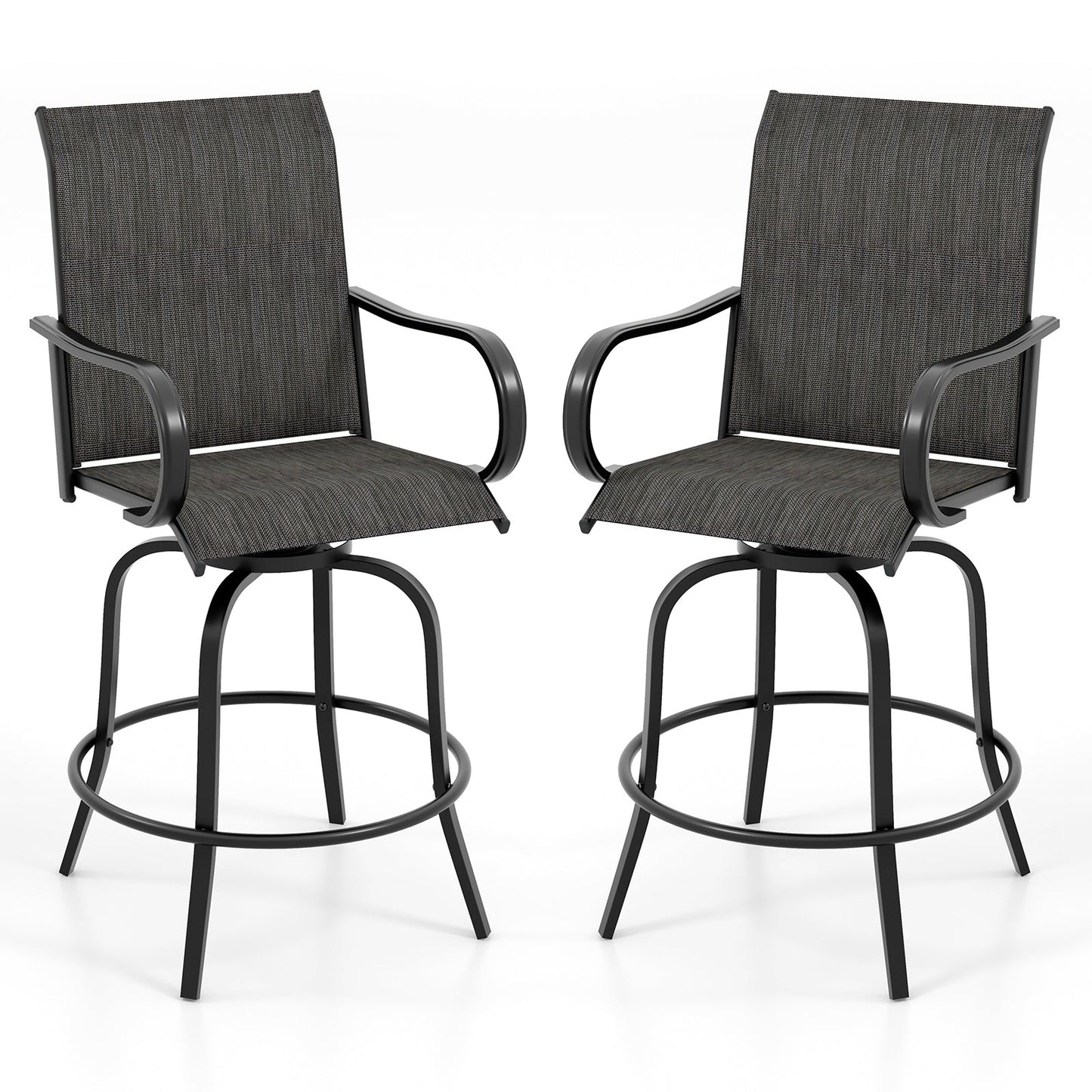 2 Pieces 360 Rotating Bar Stool Set with Armrests for Patio