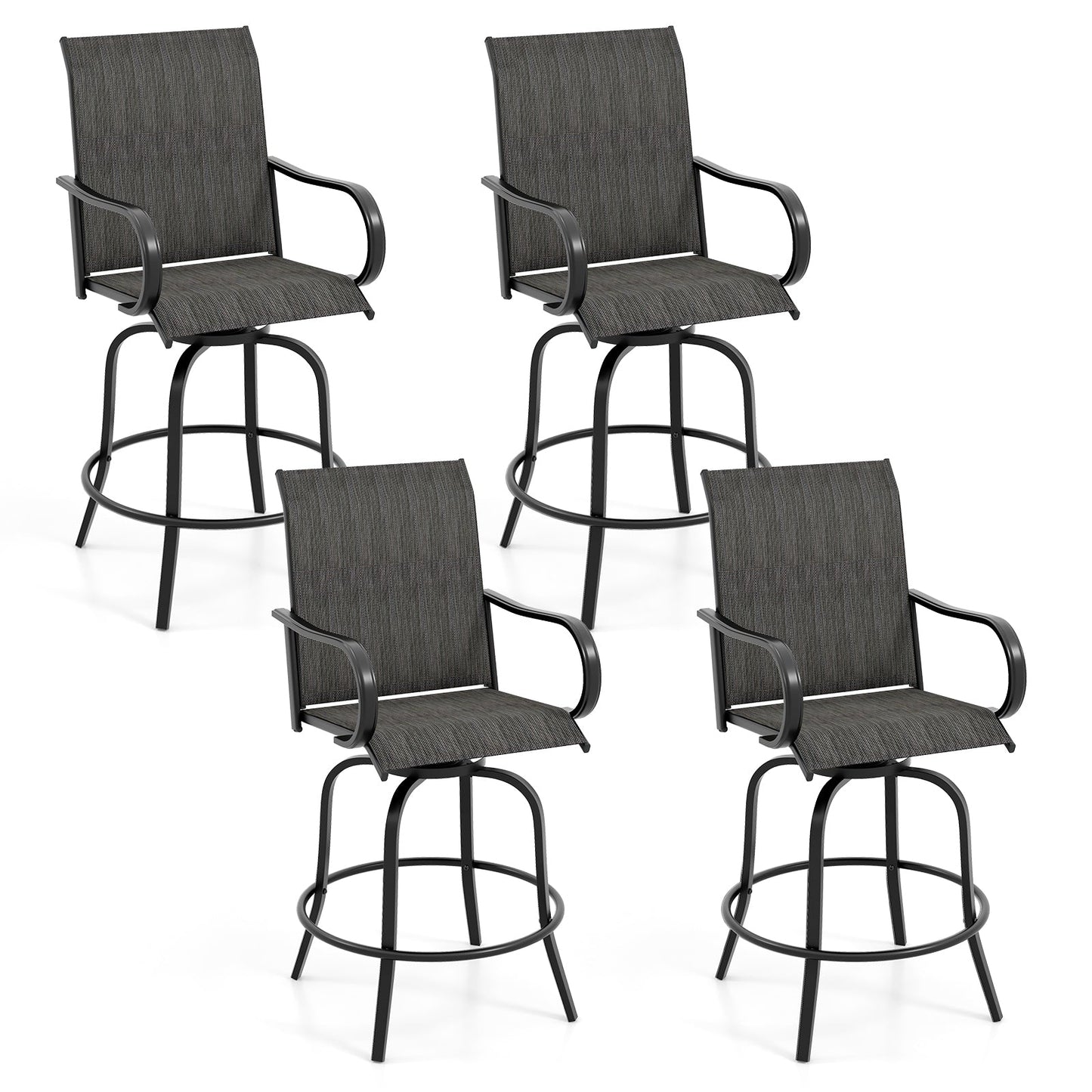 2 Pieces 360 Rotating Bar Stool Set with Armrests for Patio