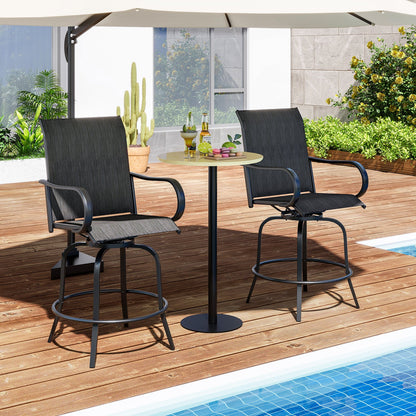 2 Pieces 360 Rotating Bar Stool Set with Armrests for Patio