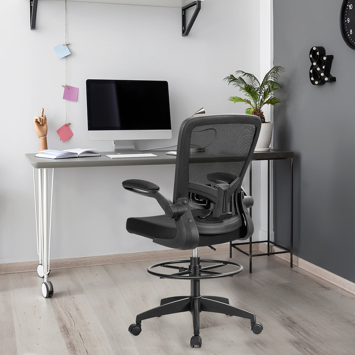 Height Adjustable Drafting Chair with Flip Up Arms