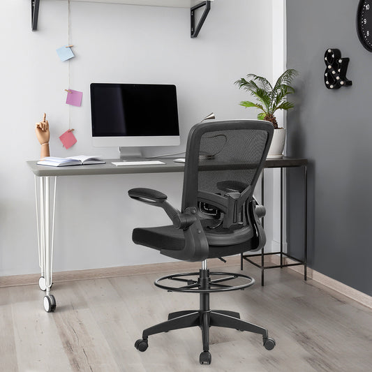 Height Adjustable Drafting Chair with Flip Up Arms