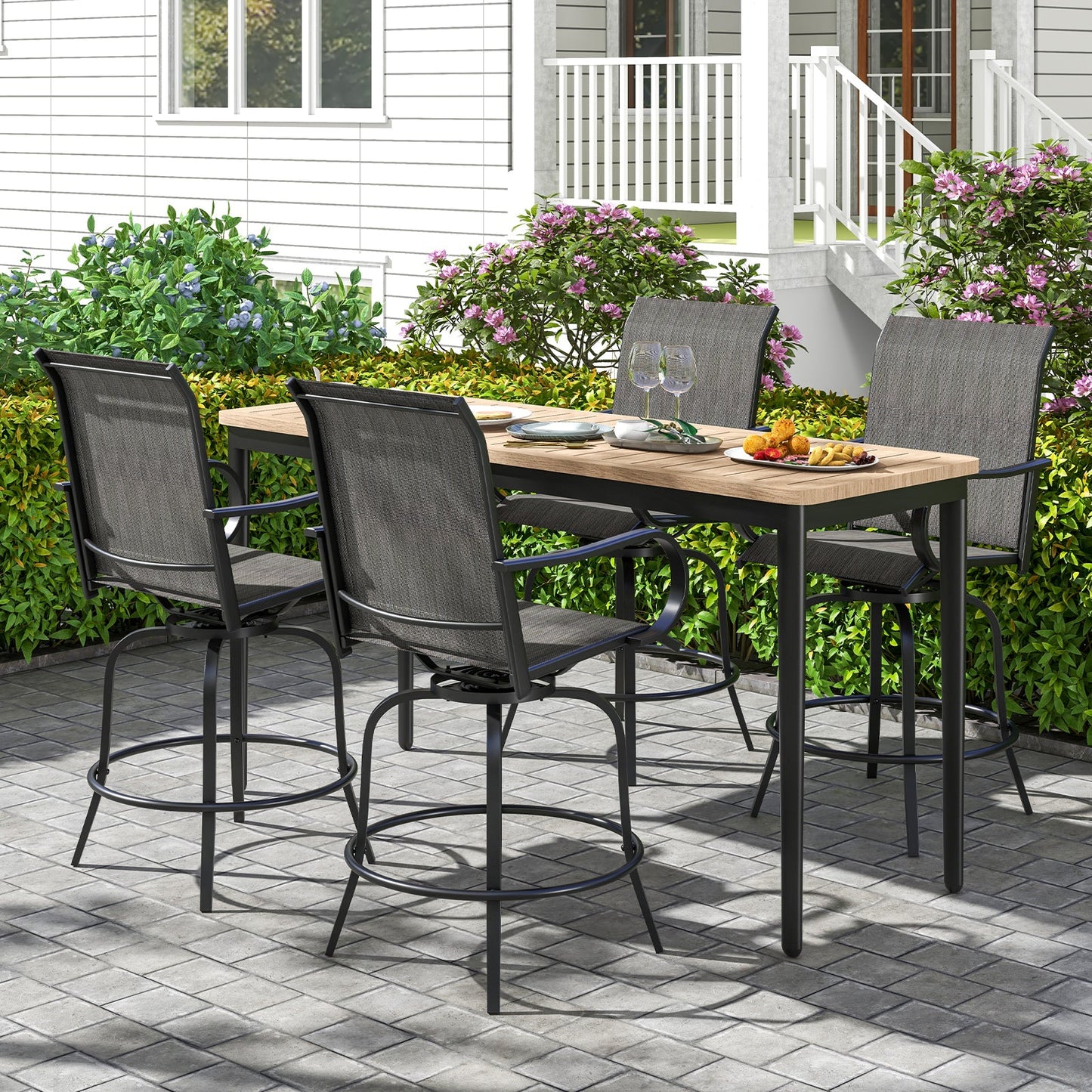 2 Pieces 360 Rotating Bar Stool Set with Armrests for Patio