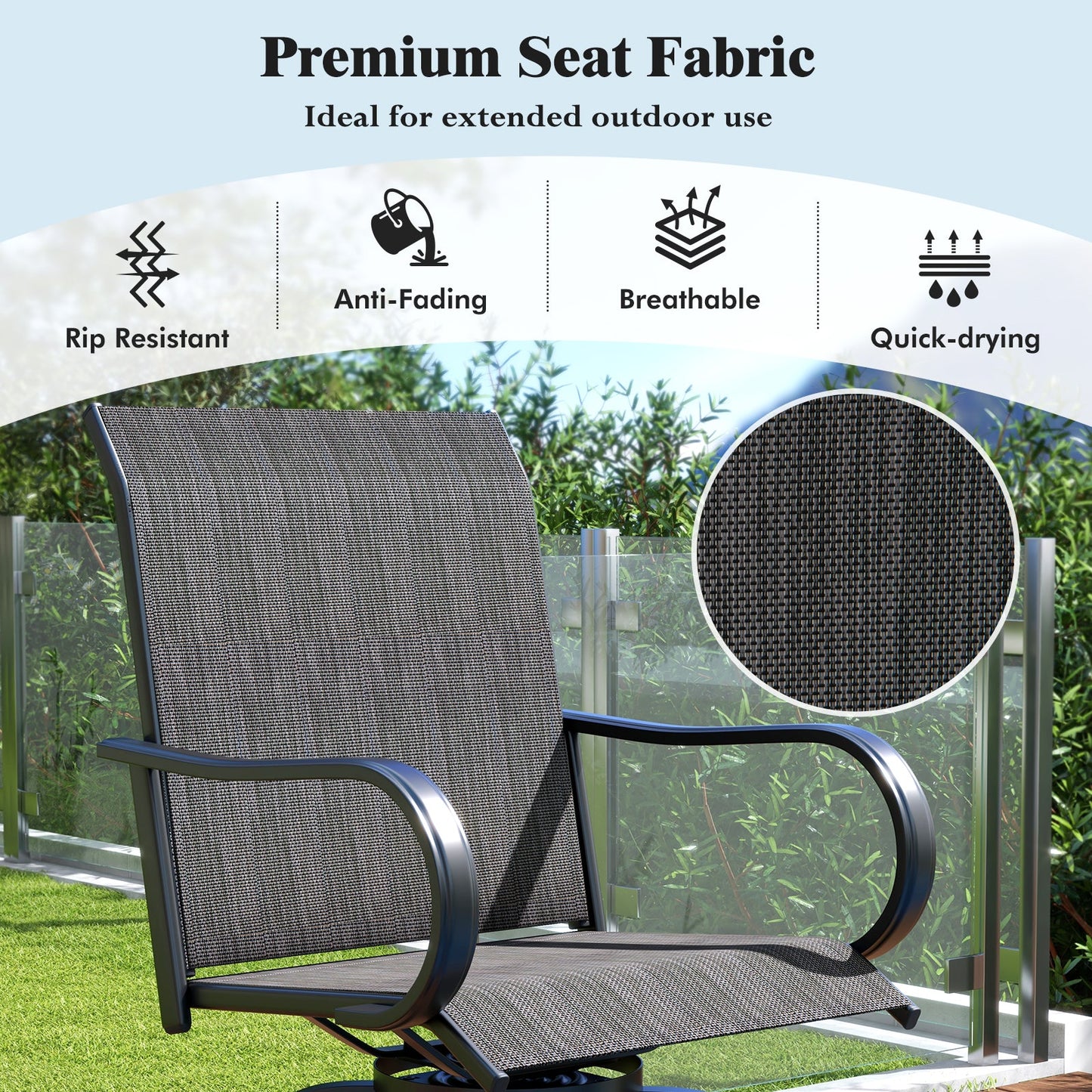 2 Pieces 360 Rotating Bar Stool Set with Armrests for Patio