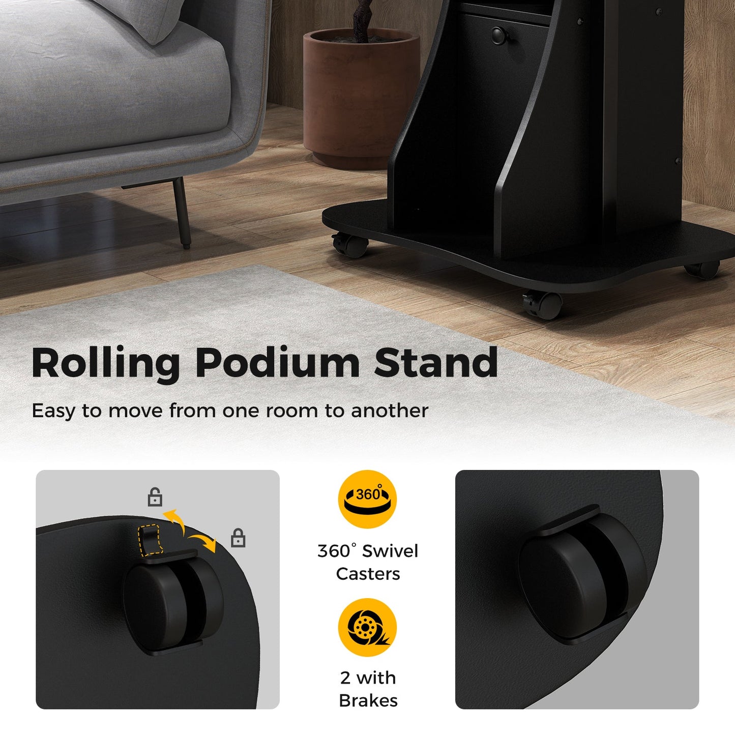Adjustable Mobile Standing Desk Cart with Tilt Desktop and Cabinet