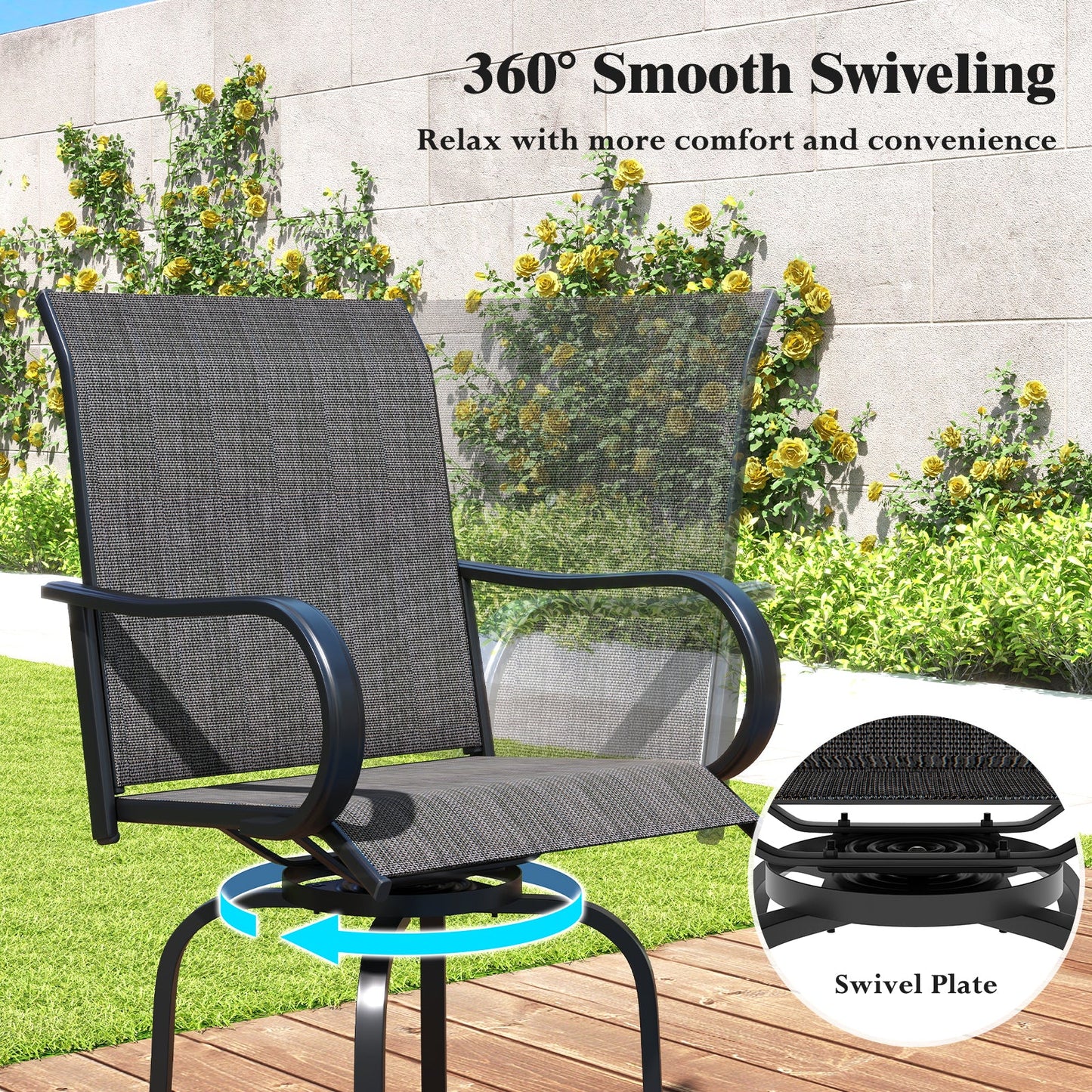 2 Pieces 360 Rotating Bar Stool Set with Armrests for Patio